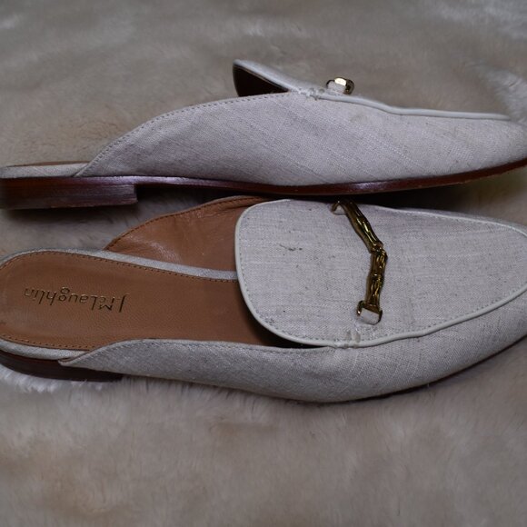 J McLaughlin Domina Linen Horsebit Loafers Slides Sz 8.5 Off White Beige Leather - Picture 5 of 12
